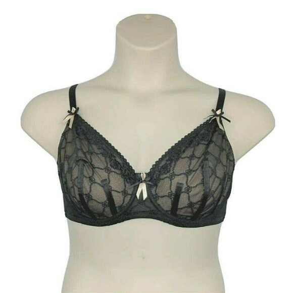 Fredericks Of Hollywood Lace U/W Full Cov Soft Cup Bra 38DDD Black Stye 4220 - Picture 1 of 9